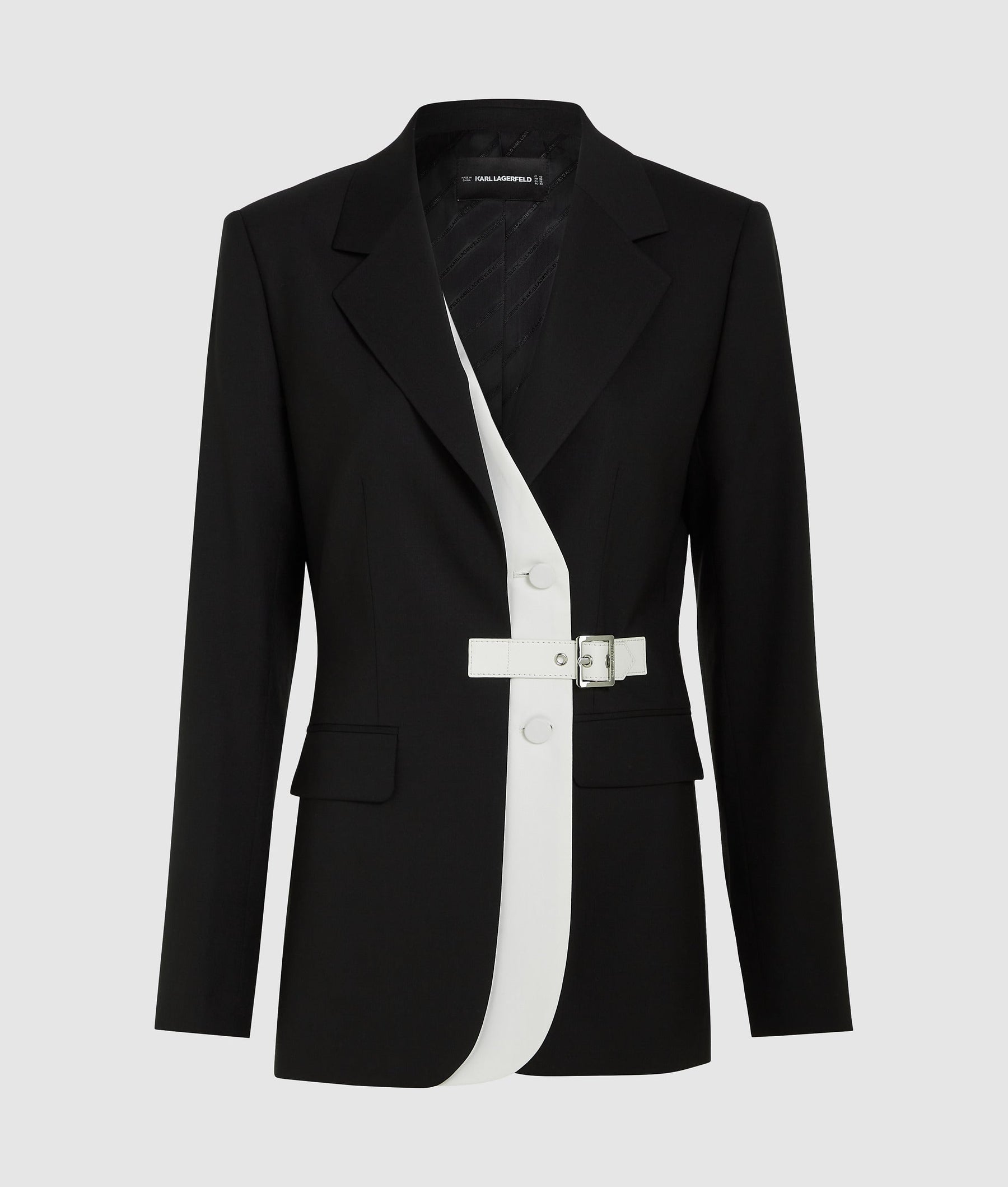 Belted contrast lapel blazer