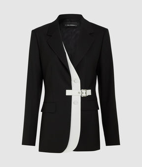 Belted contrast lapel blazer