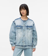Collarless denim jacket