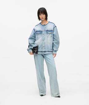 Collarless denim jacket