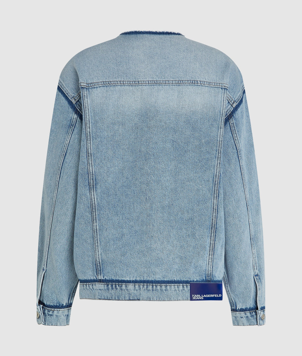 Collarless denim jacket
