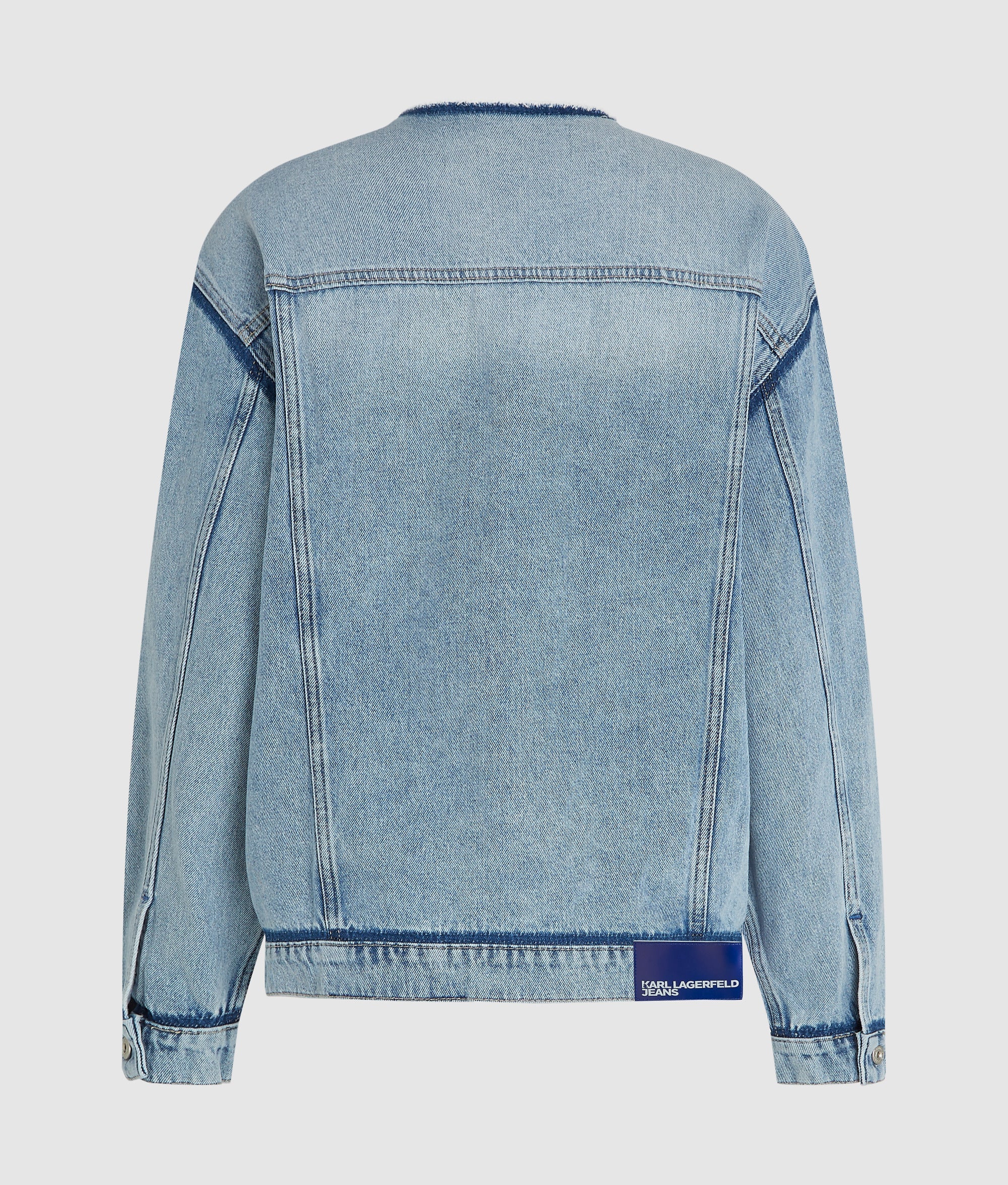 Collarless denim jacket