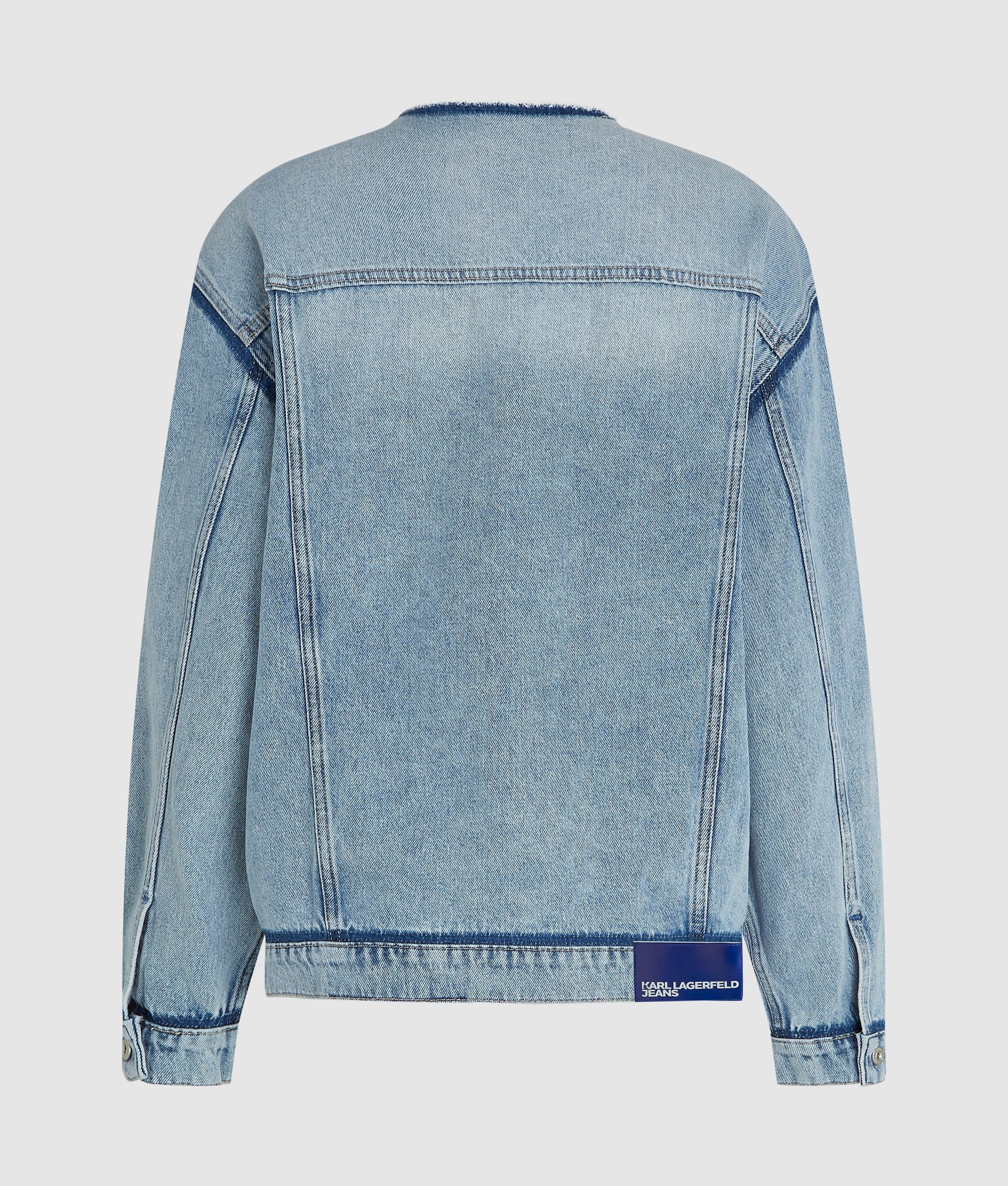 Collarless denim jacket