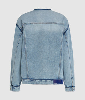 Collarless denim jacket