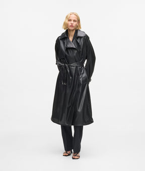 Perforated faux leather trench coat