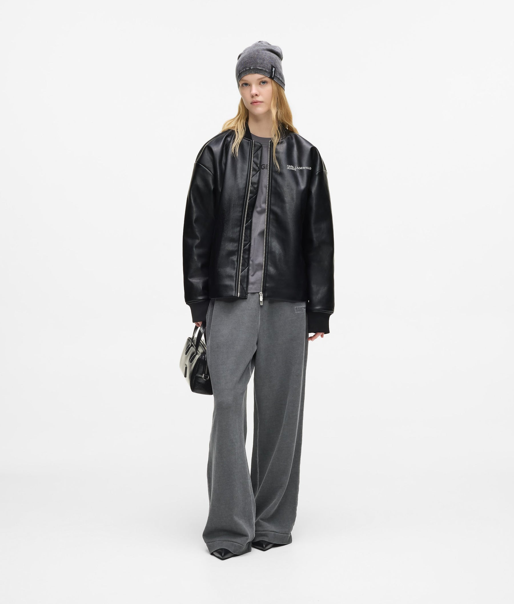 Faux leather bomber jacket