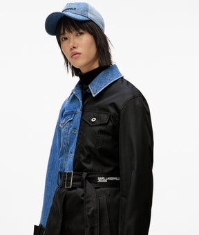 Denim panel trench coat
