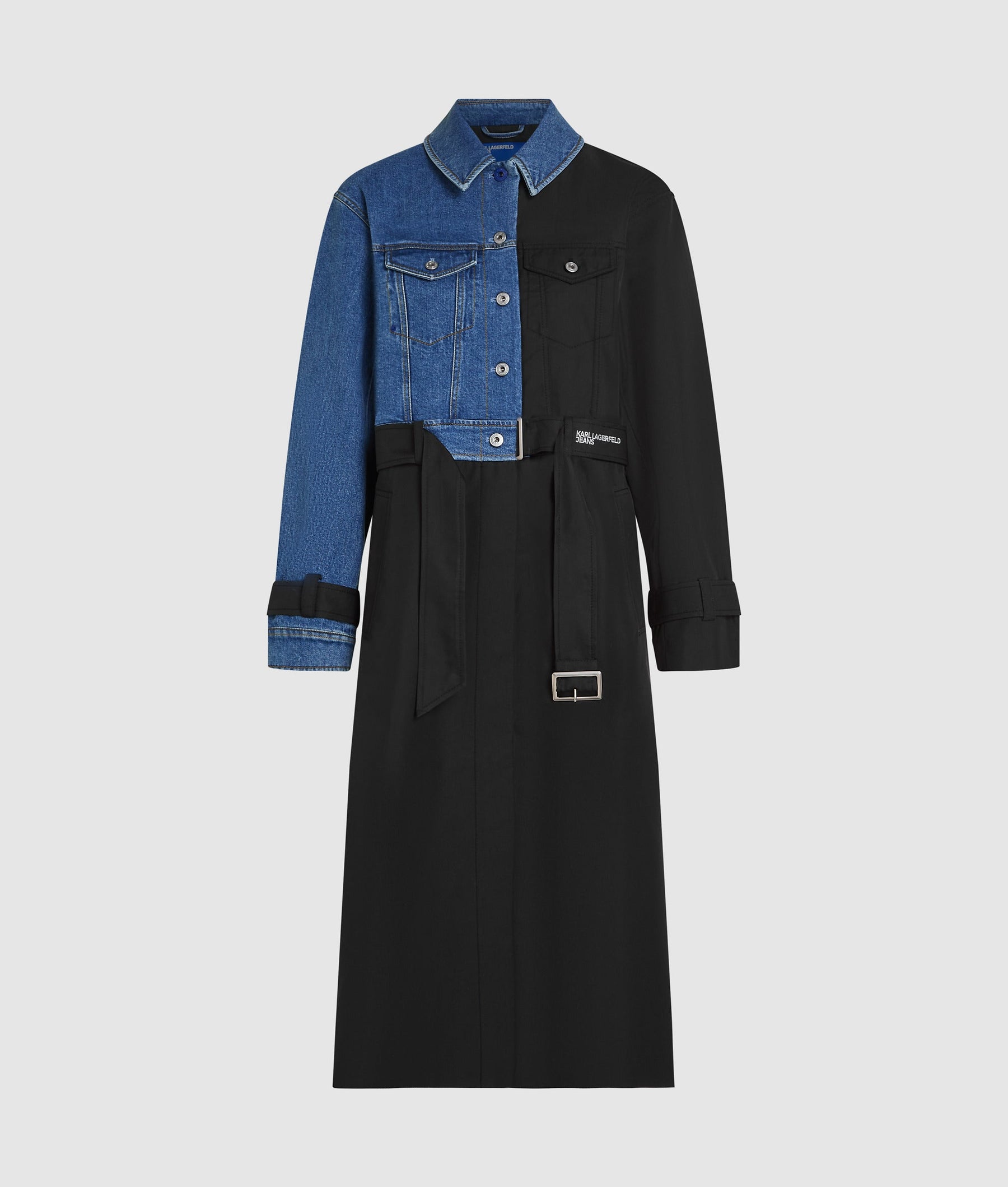Denim panel trench coat