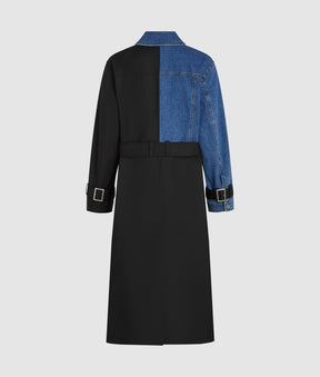 Denim panel trench coat