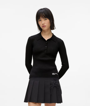 Long-sleeved knitted polo shirt