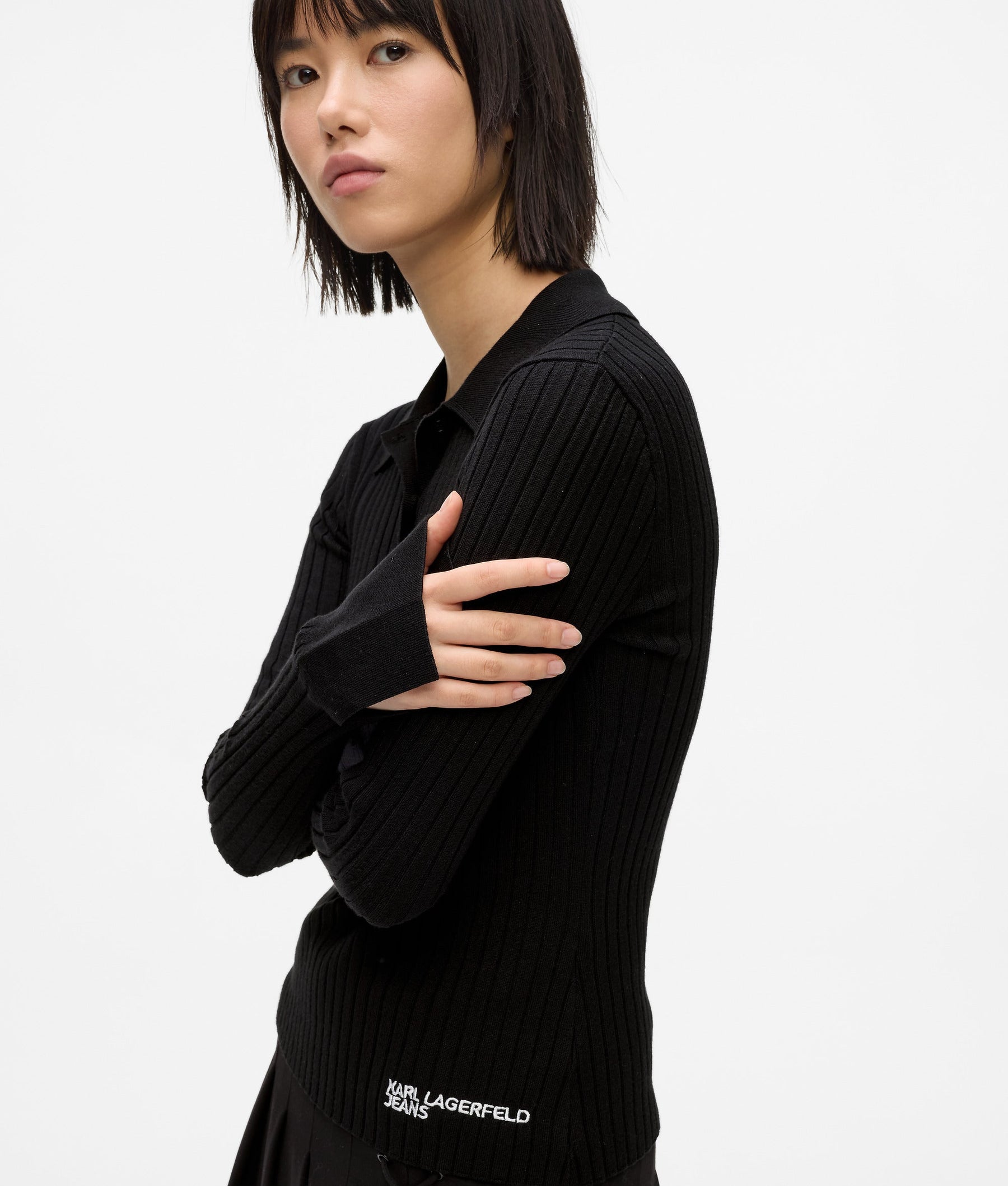 Long-sleeved knitted polo shirt
