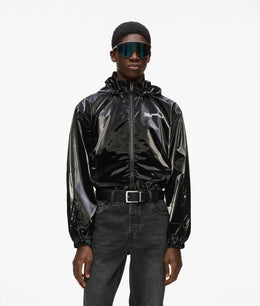 Shiny hooded bomber jacket
