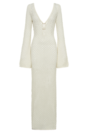 Kayleigh Crochet Fishtail Flare Sleeve Maxi Dress - White
