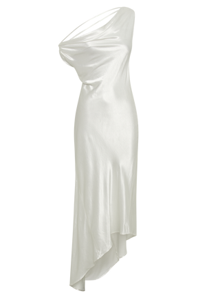 Yvette Slip Maxi Dress With Asymmetrical Hem - White