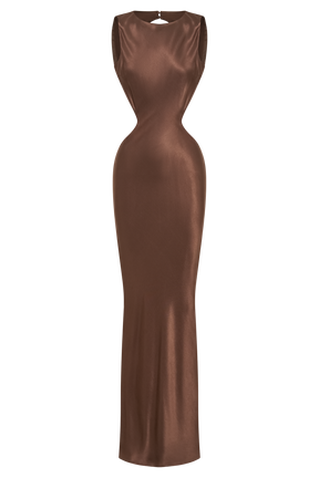 Electra Satin Cut Out Maxi Dress - Mocha