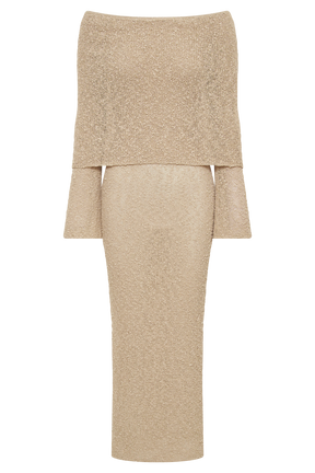 Marisol Off Shoulder Boucle Maxi Dress - Wheat