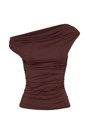 Alayna Recycled Nylon Ruched Top - Chocolate