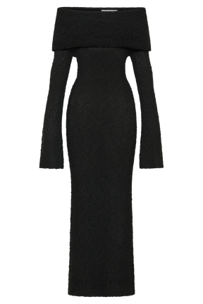 Marisol Off Shoulder Boucle Maxi Dress - Black