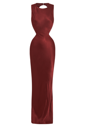 Electra Satin Cut Out Maxi Dress - Berry