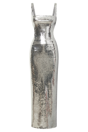 Adoria Sequin Cut Out Maxi Dress - Silver
