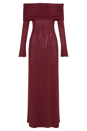 Josie Off Shoulder Mesh Maxi Dress - Wine
