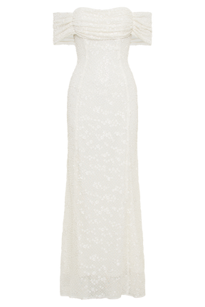 Priyanka Daisy Beaded Off Shoulder Wedding Gown - White