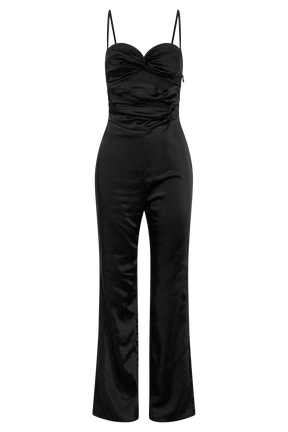 Elina Twist Satin Jumpsuit - Black