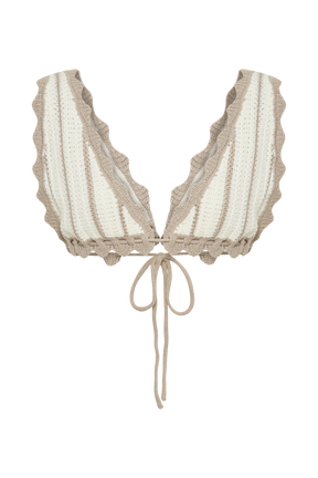 Jadia Contrast Crochet Bralette - Taupe/White