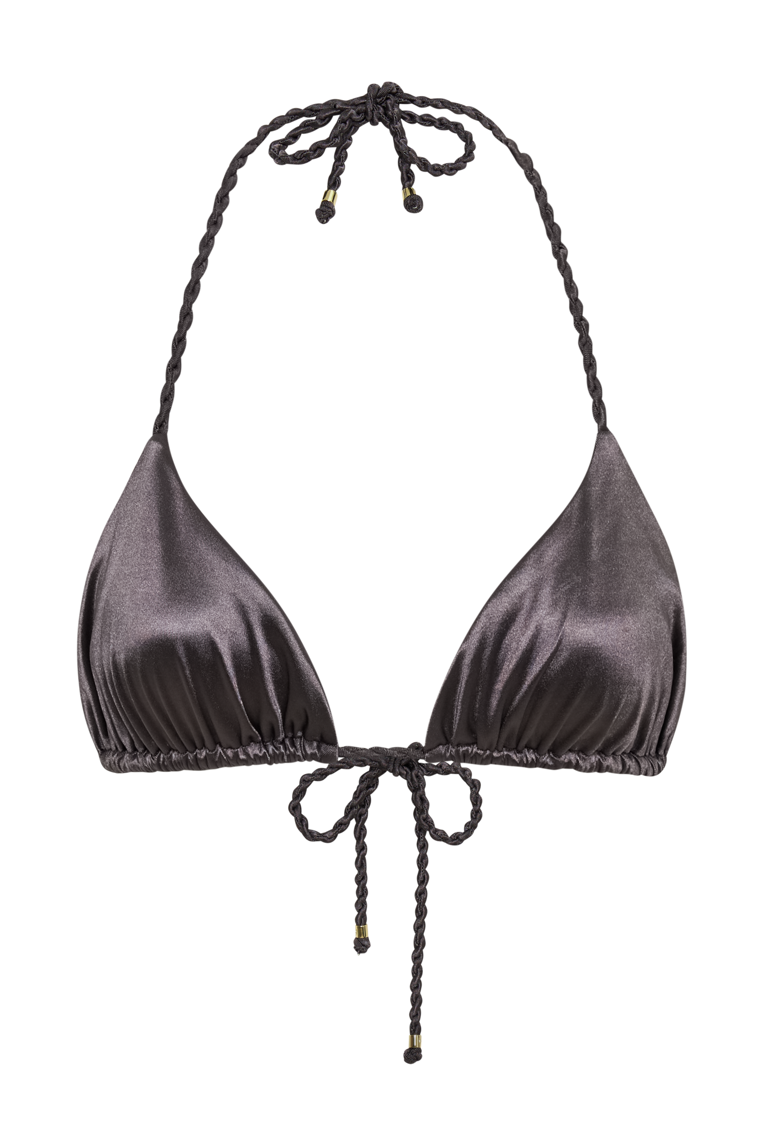 Sachi Triangle Bikini Top With Braided Ties - Gunmetal