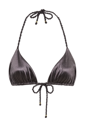 Sachi Triangle Bikini Top With Braided Ties - Gunmetal