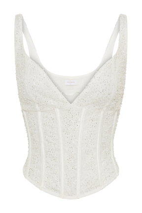 Elsie Pearl Beaded Bustier Top - White