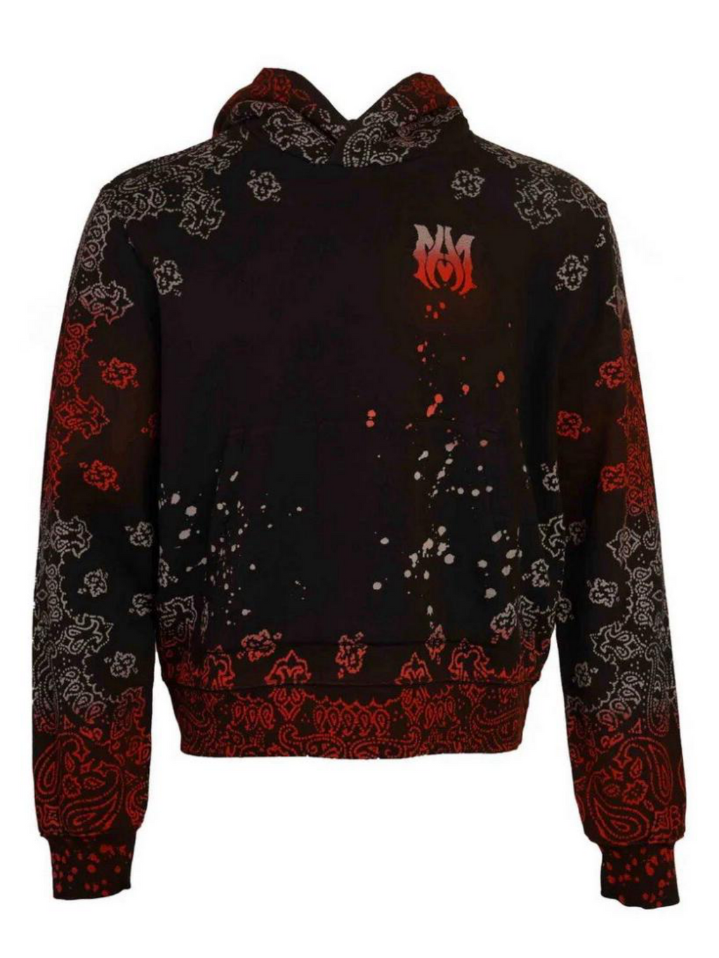 AMIRI BANDANA BLEACH HOODIE RED / GREY