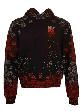 AMIRI BANDANA BLEACH HOODIE RED / GREY
