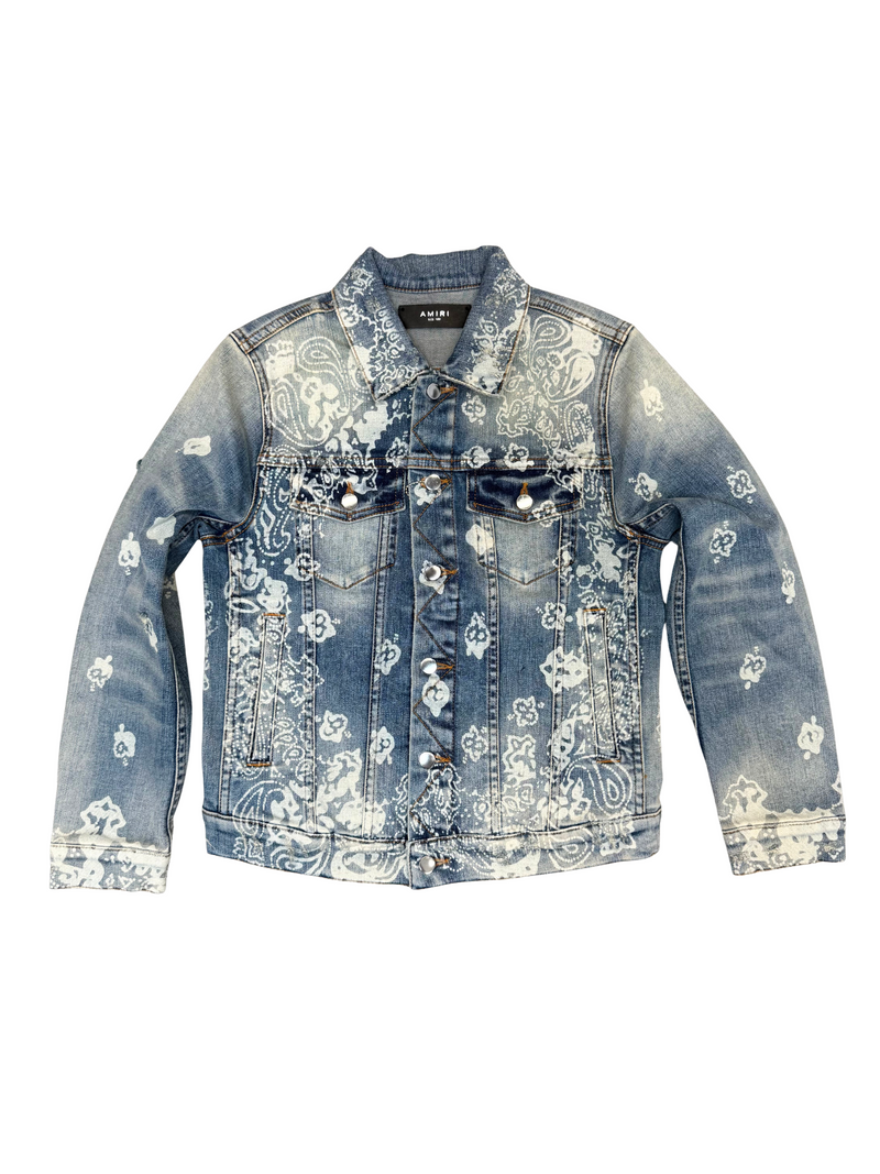 AMIRI KIDS BLEACH BANDANA TRUCKER JACKET CLAY INDIGO