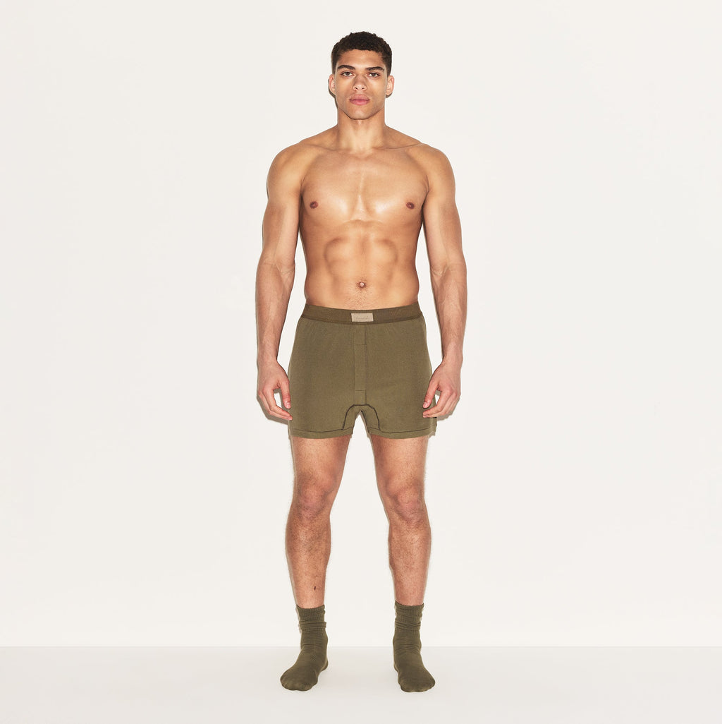 SKIMS COTTON MENS KNIT BOXER | ARMY