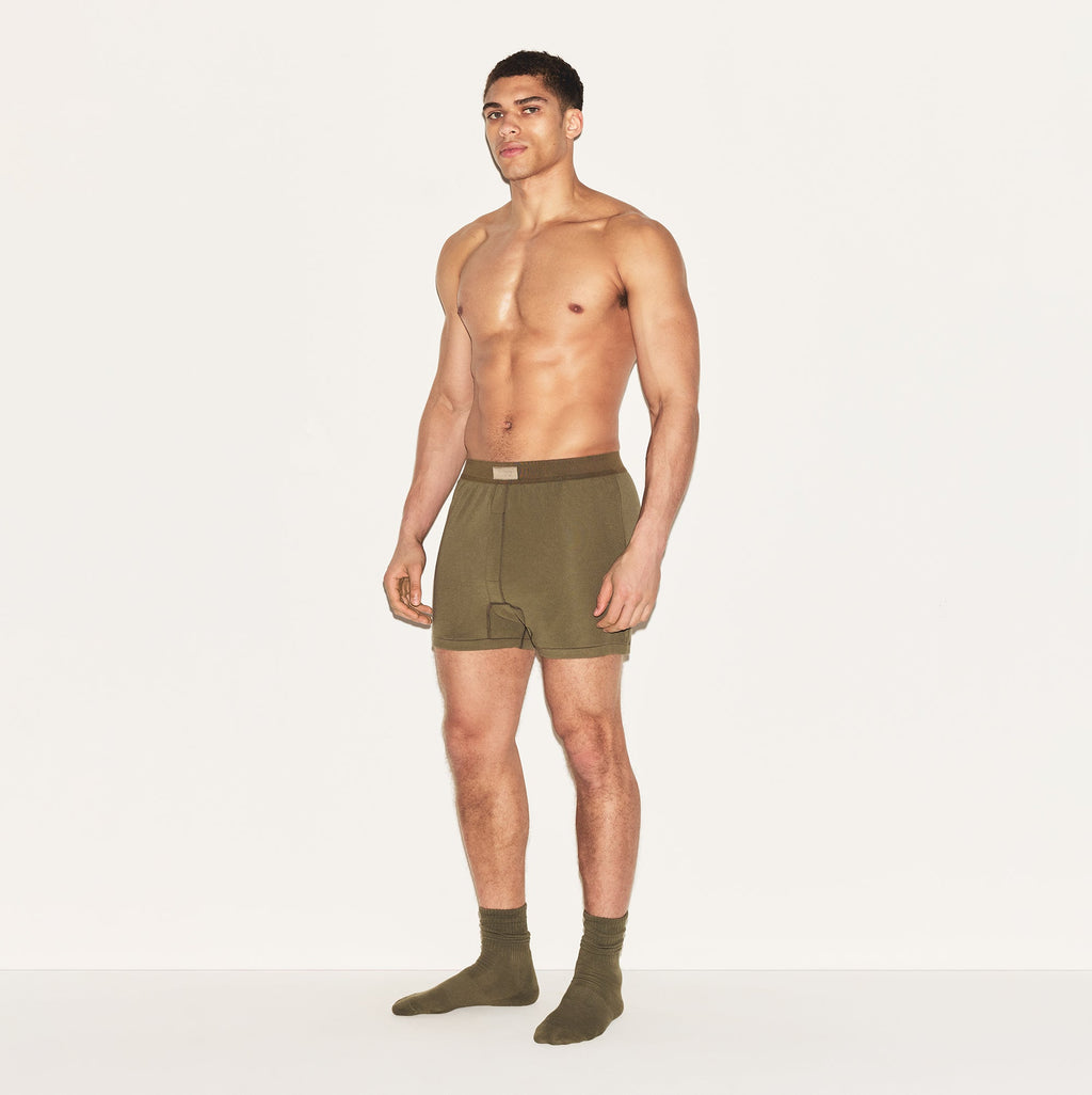 SKIMS COTTON MENS KNIT BOXER | ARMY