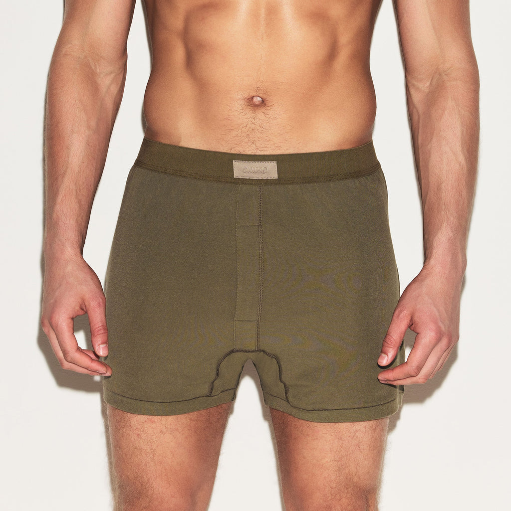 SKIMS COTTON MENS KNIT BOXER | ARMY