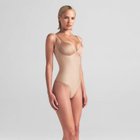 SKIMS BODY CORE SCULPT OPEN BUST THONG BODYSUIT | CLAY