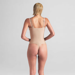 SKIMS BODY CORE SCULPT OPEN BUST THONG BODYSUIT | CLAY