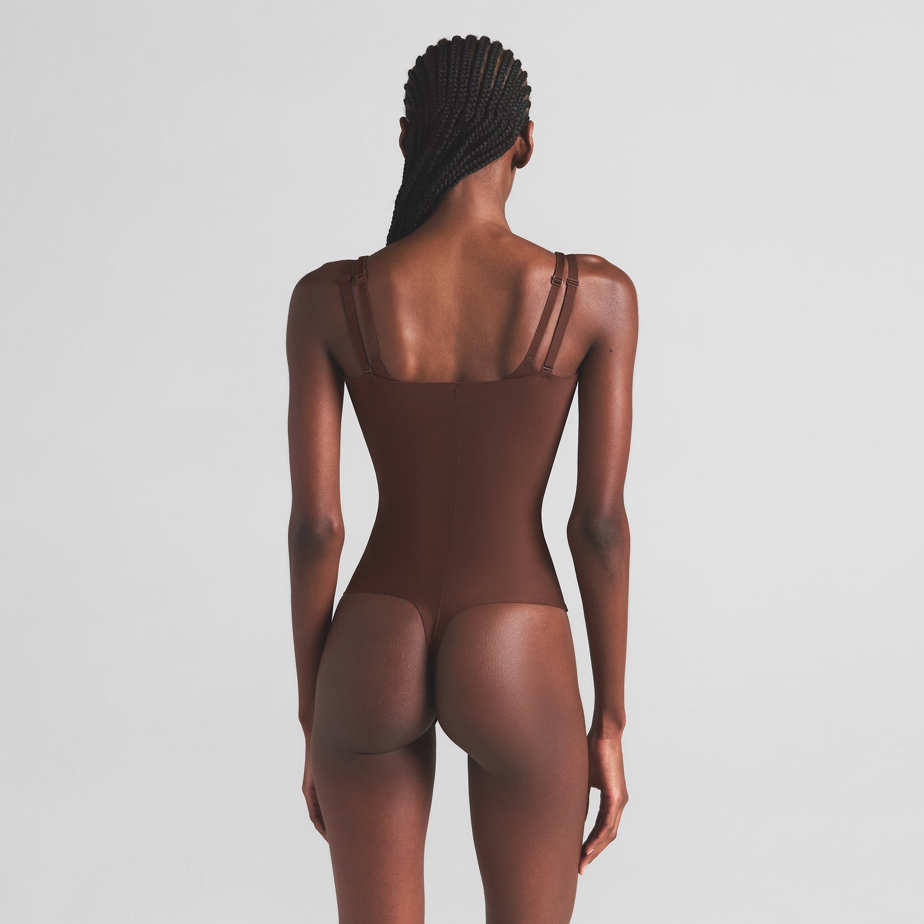SKIMS BODY CORE SCULPT OPEN BUST THONG BODYSUIT | COCOA