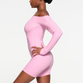 FITS EVERYBODY PICOT OFF THE SHOULDER ONESIE | BUBBLE GUM