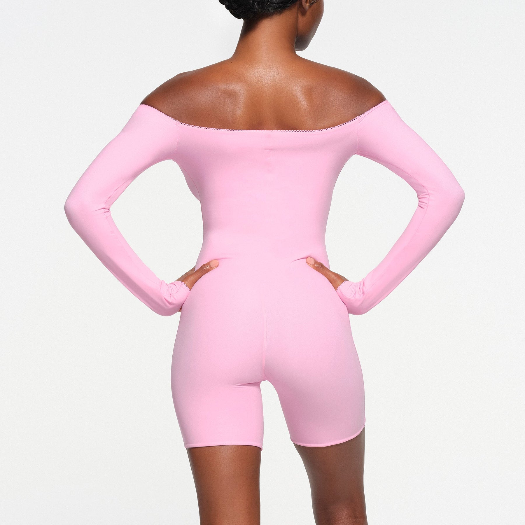 FITS EVERYBODY PICOT OFF THE SHOULDER ONESIE | BUBBLE GUM