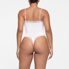 COTTON LACE CAMI BODYSUIT | MARBLE