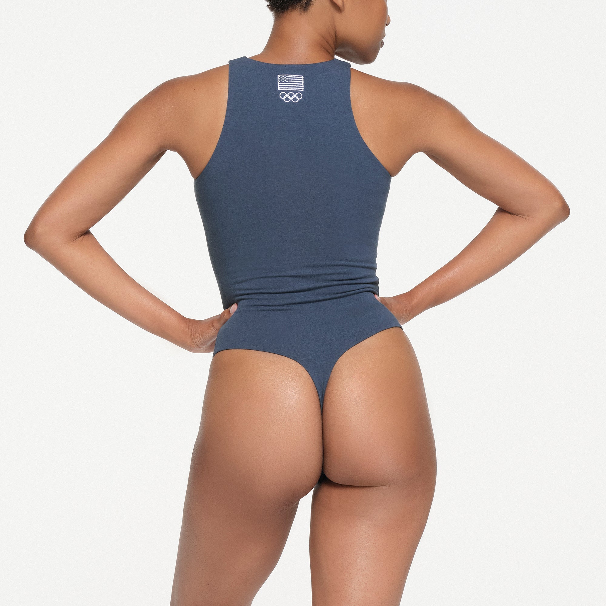SKIMS FOR TEAM USA COTTON JERSEY OLYMPIC HIGH NECK BODYSUIT | NAVY