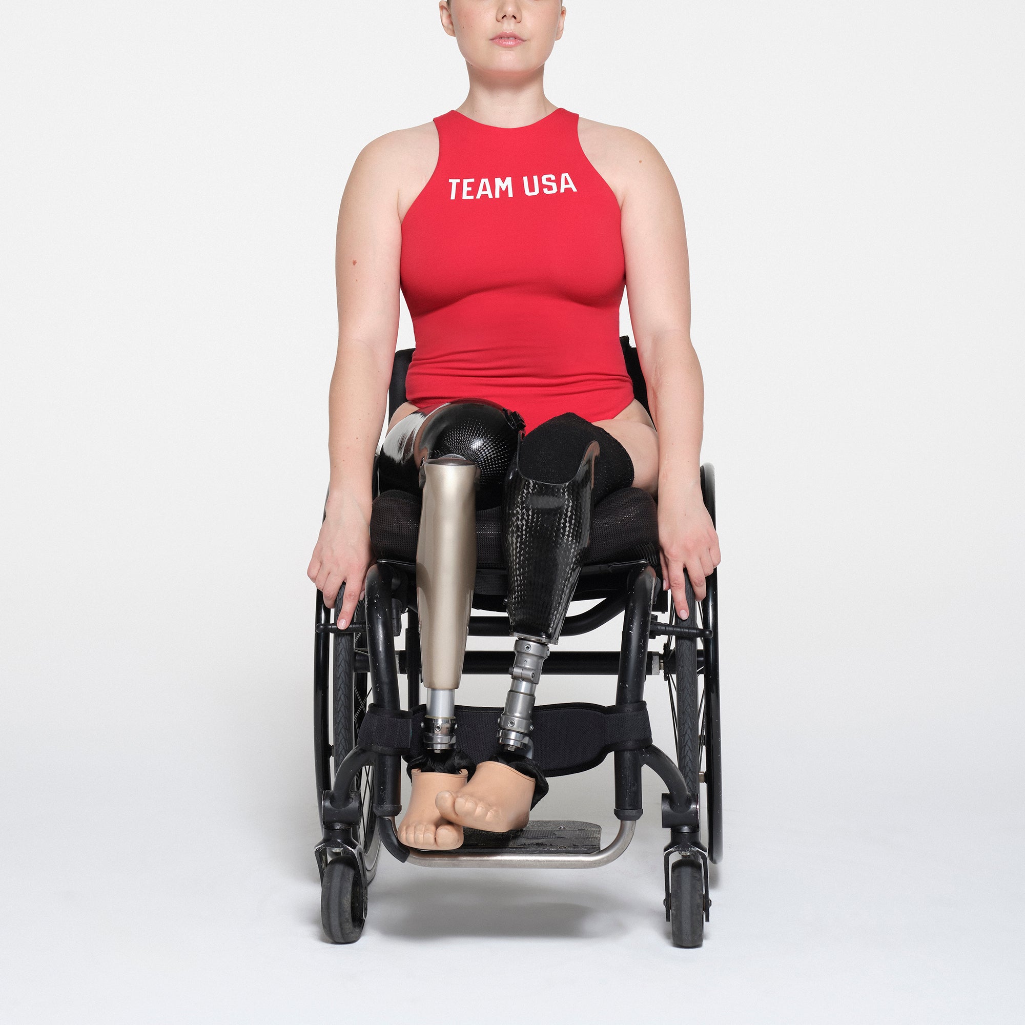 SKIMS FOR TEAM USA COTTON JERSEY PARALYMPIC HIGH NECK BODYSUIT | RED
