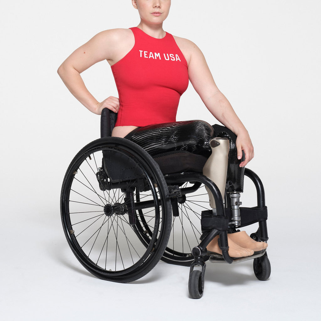 SKIMS FOR TEAM USA COTTON JERSEY PARALYMPIC HIGH NECK BODYSUIT | RED