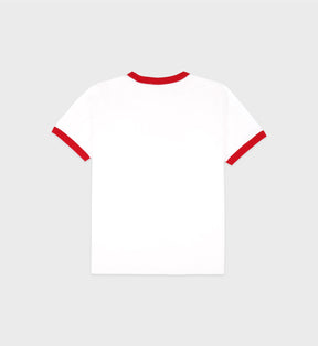 Beverly Hills Crest Soft Ringer Tee - White/Ruby