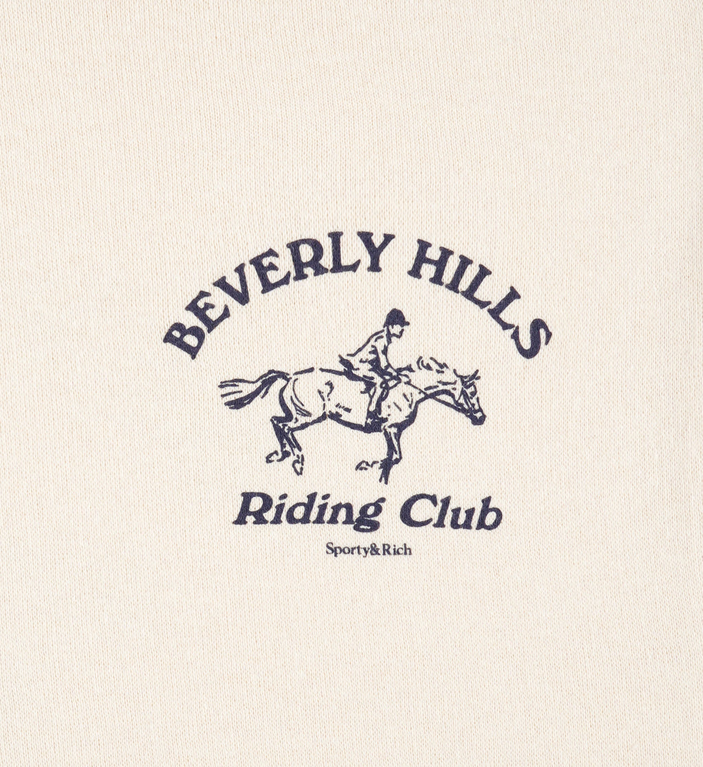 Beverly Hills Riding Club Soft Cropped Zip Hoodie - Cream/Navy