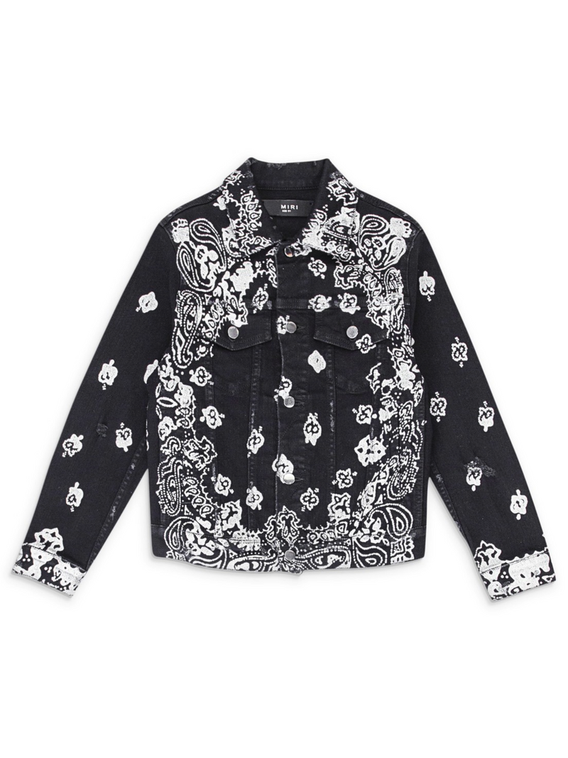 AMIRI KIDS BLEACH BANDANA TRUCKER JACKET BLACK