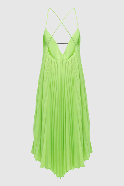 OPEN BACK PLEATED MIDI DRESS